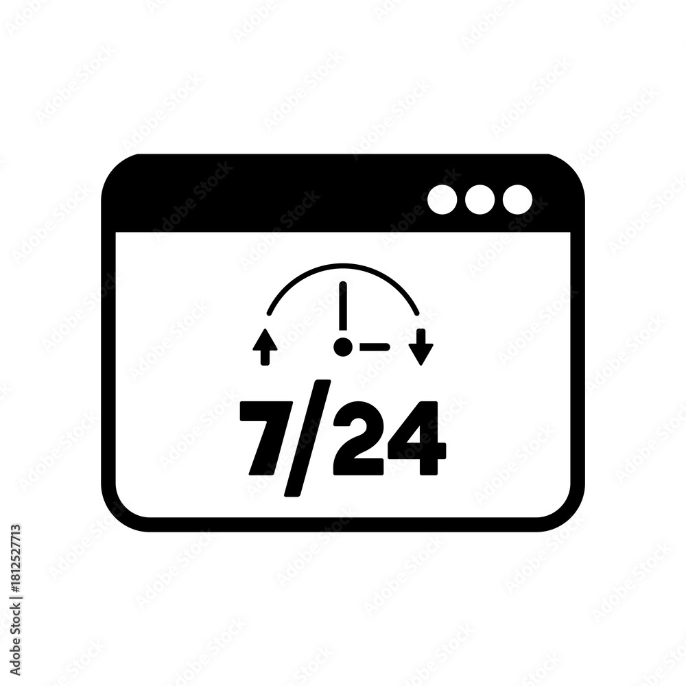 Obraz premium Full time 7/24 computer service - Vector flat icon