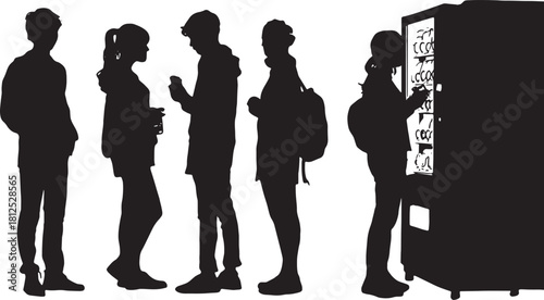 Black Solid Students Vending Machine Silhouettes Set of Six on W