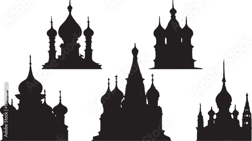 Black Solid Russian City Skyline Silhouettes Set of Six on White