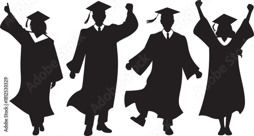 Silhouetted Graduates Celebrating Academic Achievement Graduation Day Ceremony Education Success