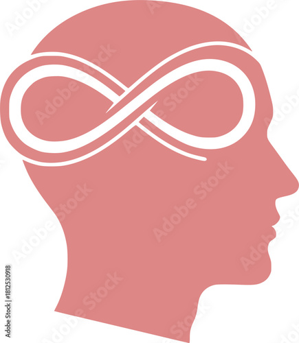 Neurodiversity & Autism Acceptance Silhouette - Human Head with Infinity Loop Symbol Black Vector Icon for Inclusion