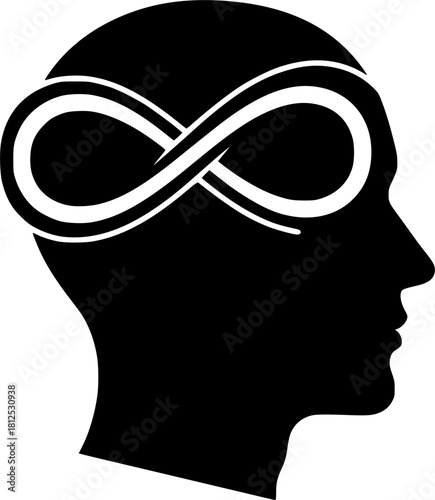 Neurodiversity & Autism Acceptance Silhouette - Human Head with Infinity Loop Symbol Black Vector Icon for Inclusion