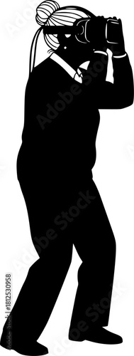 Active Senior Digital Literacy Silhouette - Elderly Person Using VR Headset & Tablet Black Vector Icon for Longevity