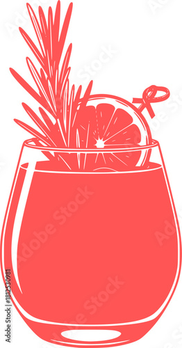 Mocktail Zero-Proof Drink Silhouette - Craft Non-Alcoholic Beverage with Garnish Black Vector Icon for Dry January
