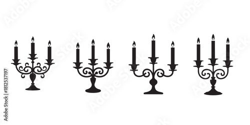 Elegant vintage candelabra with lit candles silhouette set vector Vector