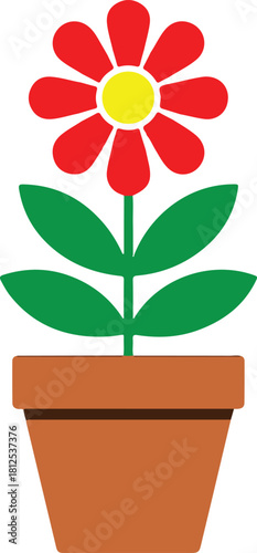 vector art of red flower in pot on isolated background