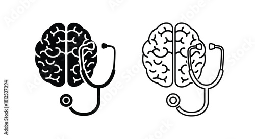 Brain health concept with medical stethoscope illustration in a minimalist style