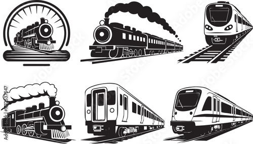 Black and White Train Collection Vector Set for Graphic Design Needs