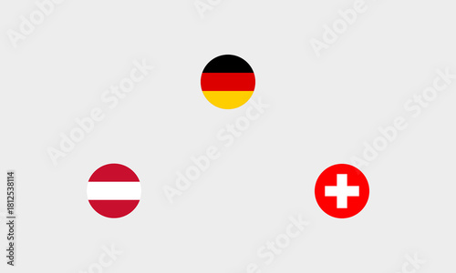 3-er Flaggen Set DACH – Deutschland Österreich Schweiz / Professionelle runde Icons / Kreisversion mit korrekter Farbdarstellung