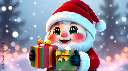 cute santa claus with gift box