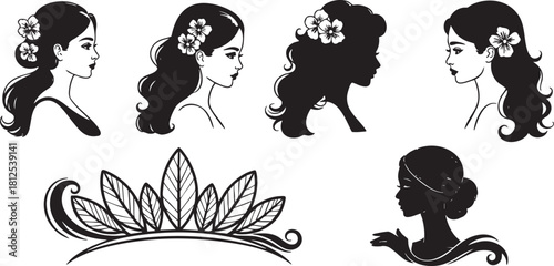 Elegant Female Silhouettes with Floral Details for Beauty and Fashion Design