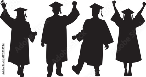 Graduation Celebration Silhouette of Students in Caps and Gowns Rejoicing