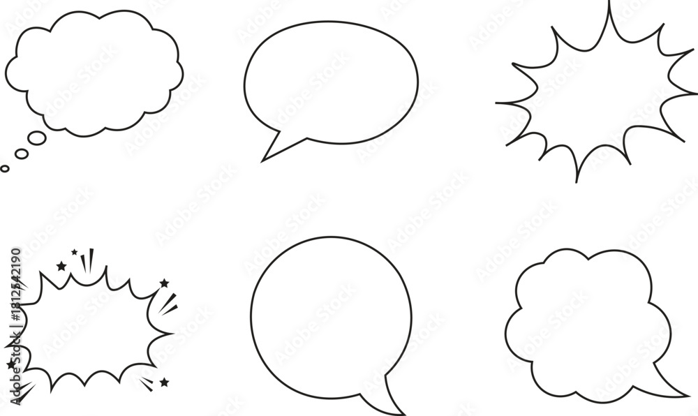Fototapeta premium Though bubble speach bubble set outline cloud bubble message thinking bubble 