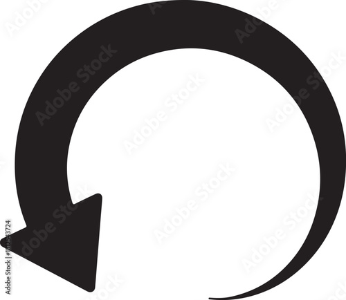 Black curved arrow pointing down and left circular