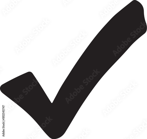 Black hand drawn check mark symbol on white background