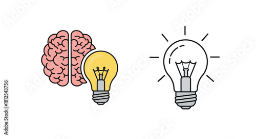Brain and lightbulb illustration representing ideas intelligence and creative thinking