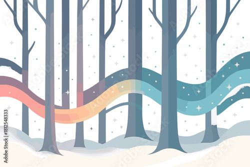 Twilight Enchanted Woods. Twilight enchanted woods. Soft pink and blue lights weave gently between snowy