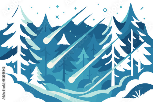 Enchanted Woodland Glow. Silent glowing woodland. Radiant lights drift slowly through thick snowy trees,