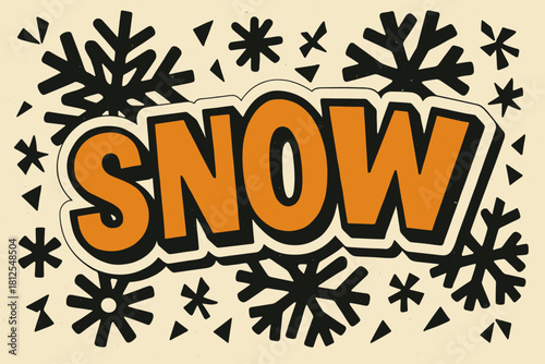 Retro Snowflake Patterns. Abstract snowflake patterns. retro sticker block lettering, bold cut-out outline in