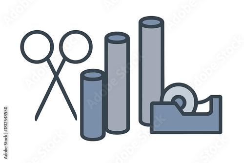 Gift Wrapping Essentials. Gift Wrapping Tools. Flat minimalist vector illustration of Gift Wrapping Tools.