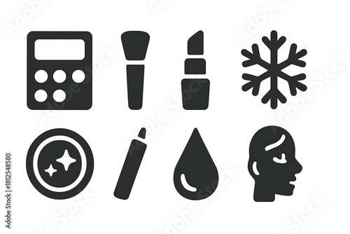 Cool Tone Makeup Icons. Cool tone makeup. Filled icon set of Cool tone makeup: cold palette, brush, lipstick,