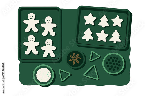 Holiday Baking Tools. Holiday Baking Counter. Flat minimalist vector illustration of a Holiday Baking Counter.