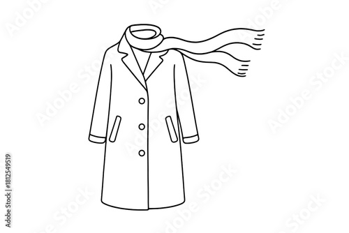 Minimalist Winter Fashion. Winter street fashion editorial. Minimalistic one-line drawing of a winter coat
