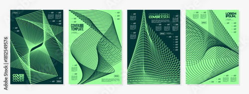 Modern green motion line fiber abstract cover set