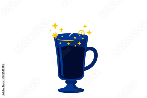 Mulled Wine Magic. Aromatic evening drink. Dark mulled wine rests in a tall glass, soft smoke spiraling upward