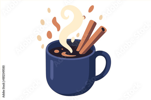 Mulled Wine Bliss. Spiced aroma swirl. A mug of mulled wine releases fragrant spirals, cinnamon sticks leaning