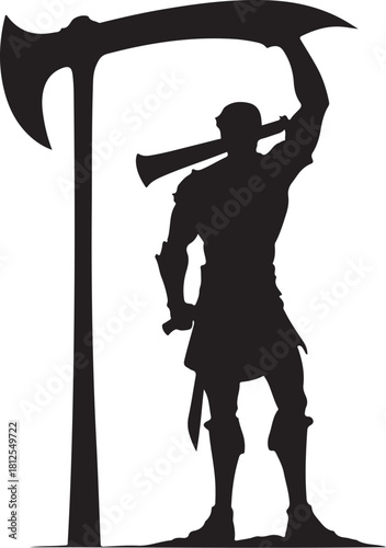 Silhouette of a warrior with a large axe weapon
