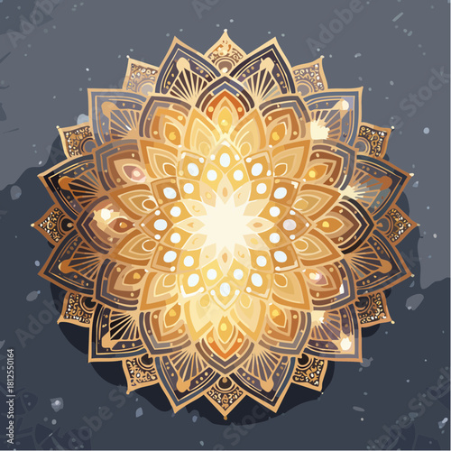 Shining Golden Mandala with Ornamental Details – Spiritual Vector Design