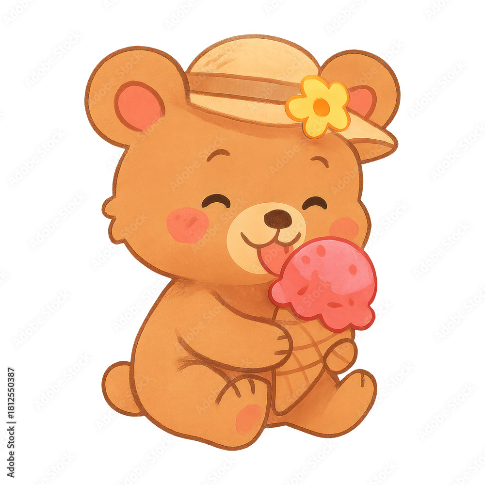 Obraz premium PNG Cute bear enjoying ice cream.