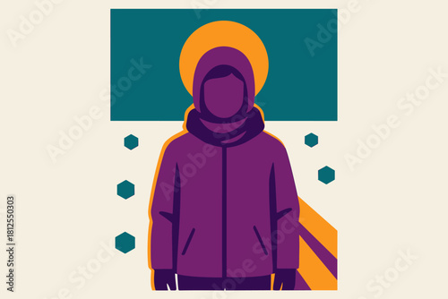 Golden Hour Geometry. Golden hour snow portrait. geometric sans heavy, flat fills, long angled warm shadows,