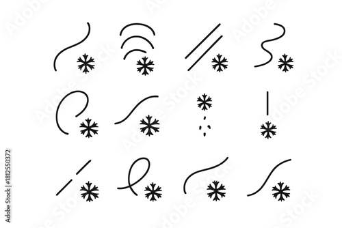 Snow Motion Icons. Snow motion cues. Line outline icon set of Snow motion cues: curved motion line, repeated