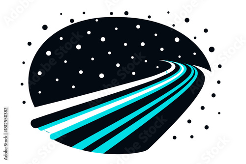 Winter Highway Glow. Winter Highway Lights. Flat minimalist vector illustration of Winter Highway Lights. Long
