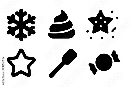 Winter Treat Icons. Winter treat details. Filled icon set of Winter treat details: snowflake cookie, icing