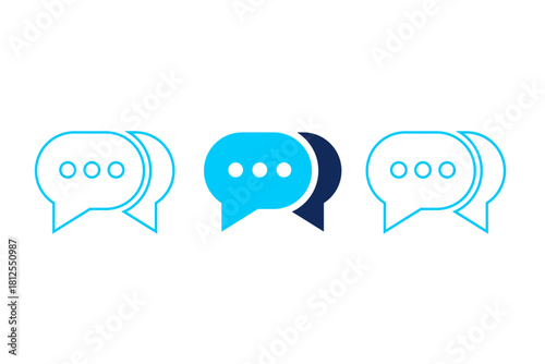 Chat Message Icons – Minimal Speech Bubble Set with Typing Dots in Blue Color for Communication, Conversation, Messaging App UI and Customer Support Design