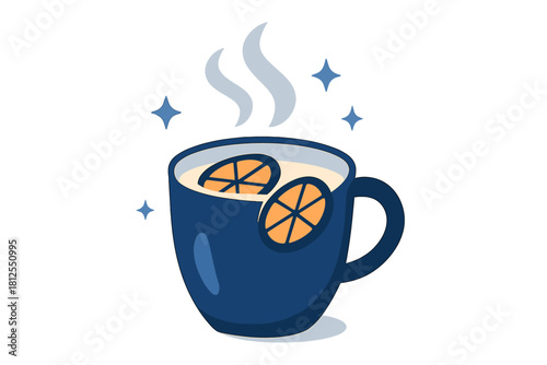 Autumn Cider Delight. Autumn cider glow. Steam rises in playful curls from a cup of cider while oranges float