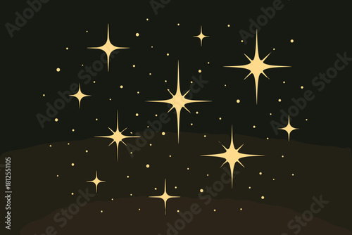 Cosmic Stellar Elegance. Cosmic sparkle minimalist flat illustration of bright particle clusters resembling