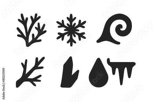 Frost Icon Set. Frost on window glass close-up. Filled icon set of Frost on window glass close-up: frost