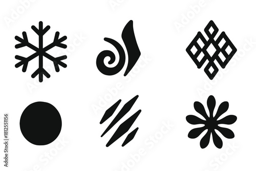 Icy Pattern Icons. Icy decoration patterns. Filled icon set of Icy decoration patterns: snowflake, frost swirl