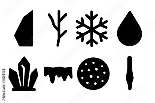 Icy Surface Icons. Icy surface close-up. Filled icon set of Icy surface close-up: ice shard, frost vein,