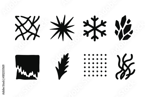 Winter Glass Icons. Winter glass textures. Filled icon set of Winter glass textures: frost web, icy spike,