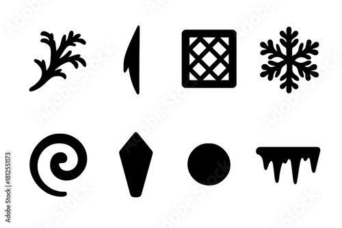 Frost Icon Collection. Window frost details. Filled icon set of Window frost details: frost branch, ice spike,