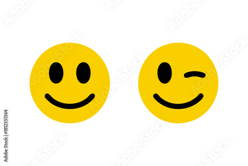 Smiley Emoji Icons – Happy and Winking Face Symbols in Yellow Circle for Chat, Message Reaction, Fun Expression and Modern UI Design