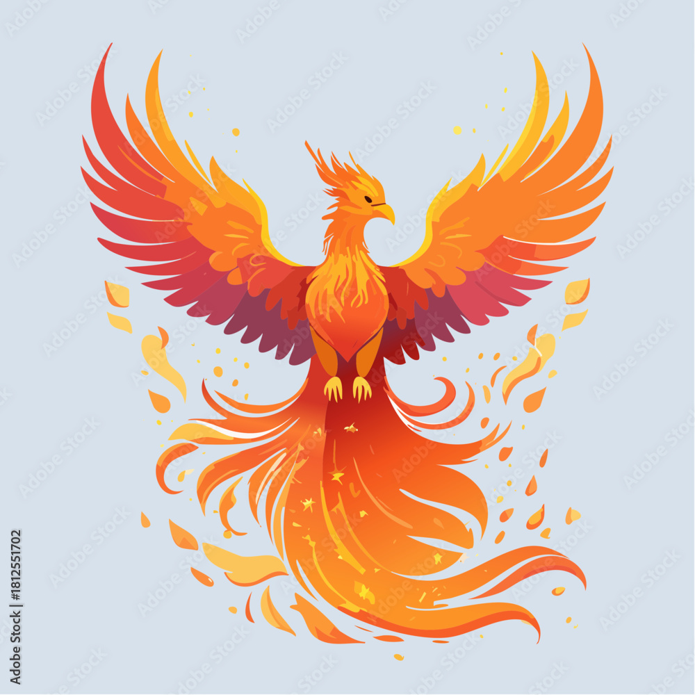 Fototapeta premium Fiery Phoenix Bird Rising From Flames — Mythical Fire Creature Illustration