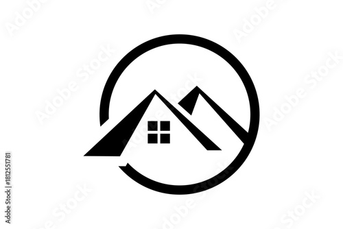 Minimal House Roof Logo Icon in Black Circle – Modern Real Estate Home Symbol, Clean Construction Branding Mark, Simple Property Vector Design