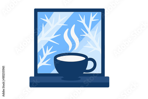 Cozy Tea by Window. Cozy Tea by Ice Pane. Flat minimalist vector illustration of a Cozy Tea by Ice Pane.