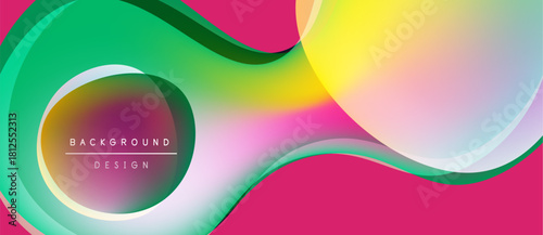 Abstract colorful waves, flowing shapes. Pink, green, yellow hues blend smoothly. Modern design element for backgrounds, presentations.